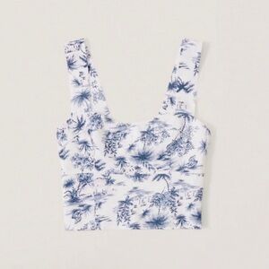 Abercrombie & Fitch Linen Crop Top Blue Tropical